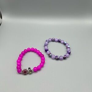 Beaded Bracelet Set - Pink and Purple - Handmade #B0288C